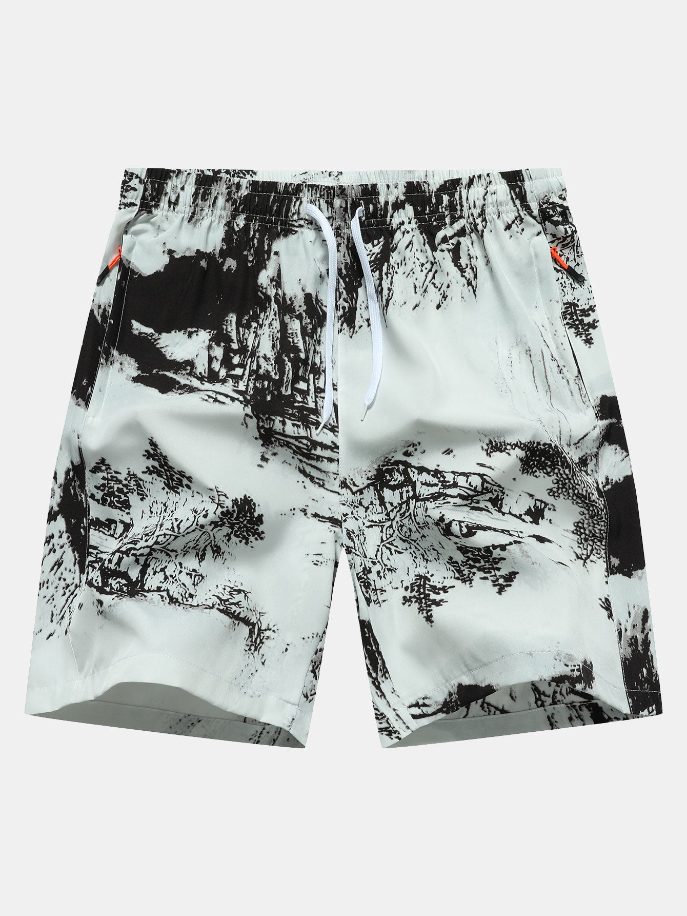 Ink Print Zipper Pocket Shorts