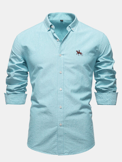 Cowboy Embroidery Cotton Oxford Button Up Shirt