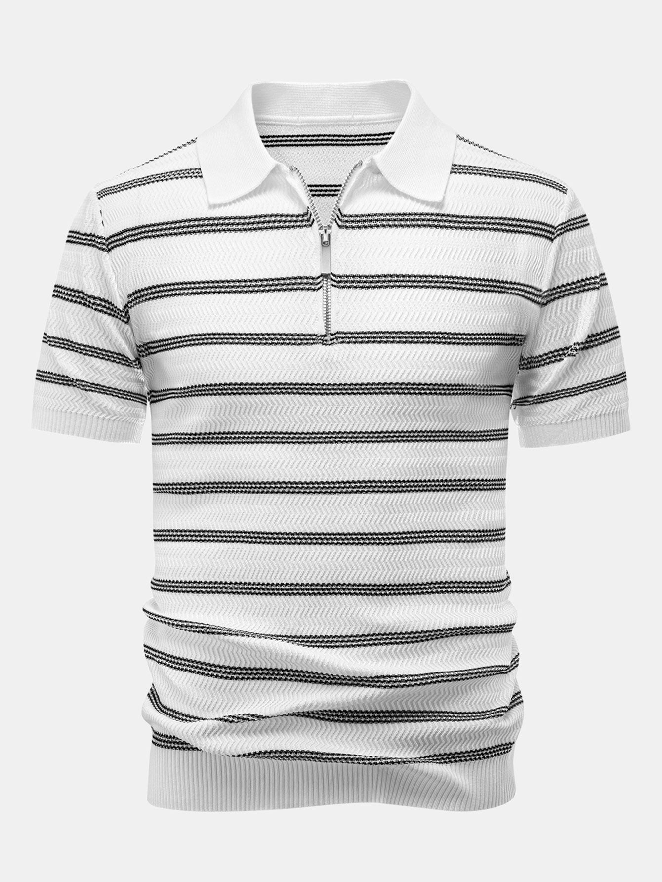 Striped Zipper Knit Polo
