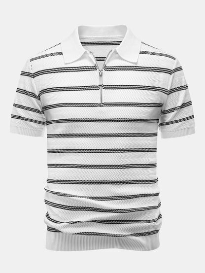 Striped Zipper Knit Polo