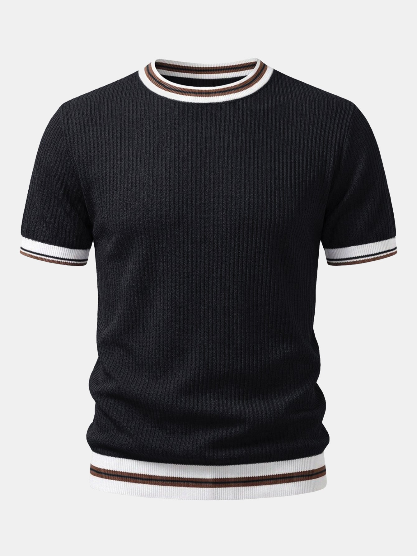 Textured Contrast Crew Neck Knit T-Shirt