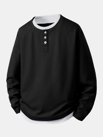 2 In 1 Henley Collar Waffle T-Shirt