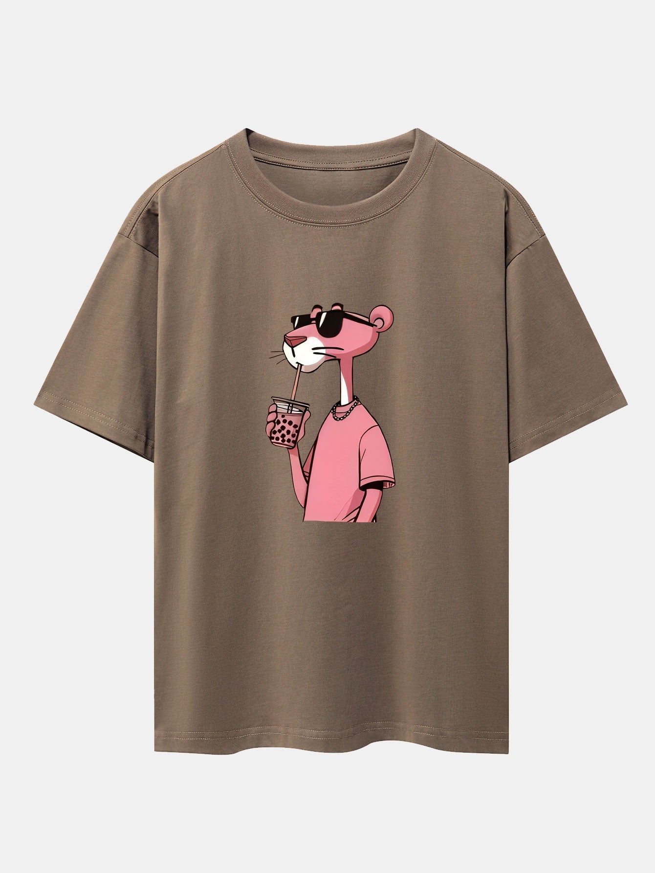 Pink Panther Print Drop Shoulder Oversize T-Shirt