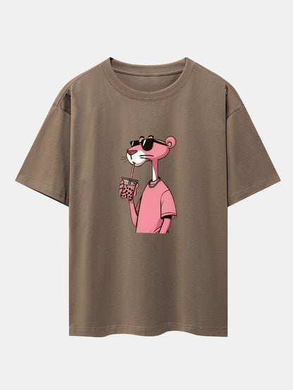 Pink Panther Print Drop Shoulder Oversize T-Shirt
