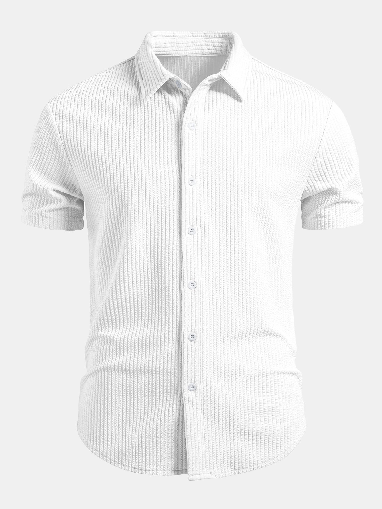 Muscle Fit Ribbed Button Up Shirt