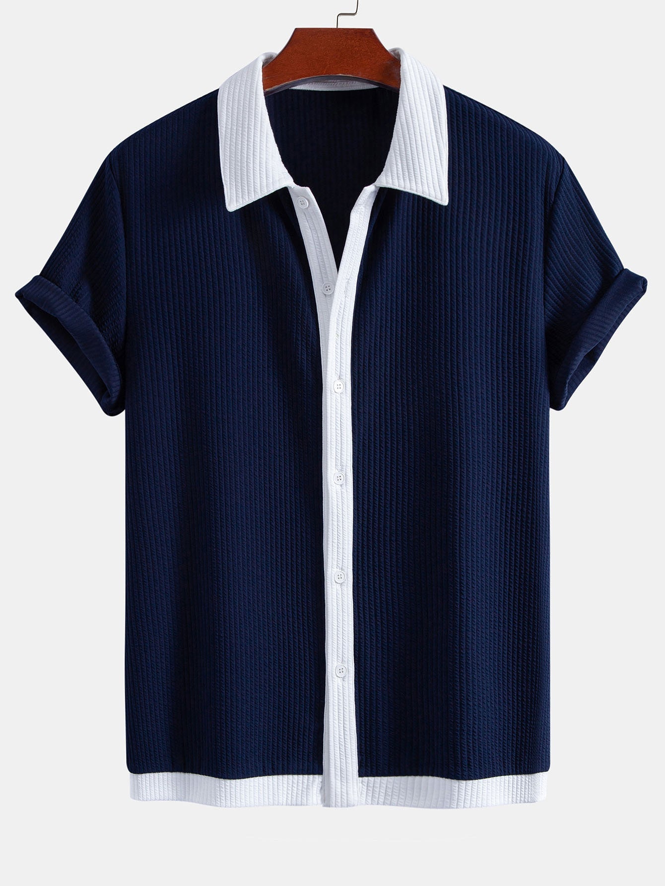 Contrast Ribbed Button Up Shirt