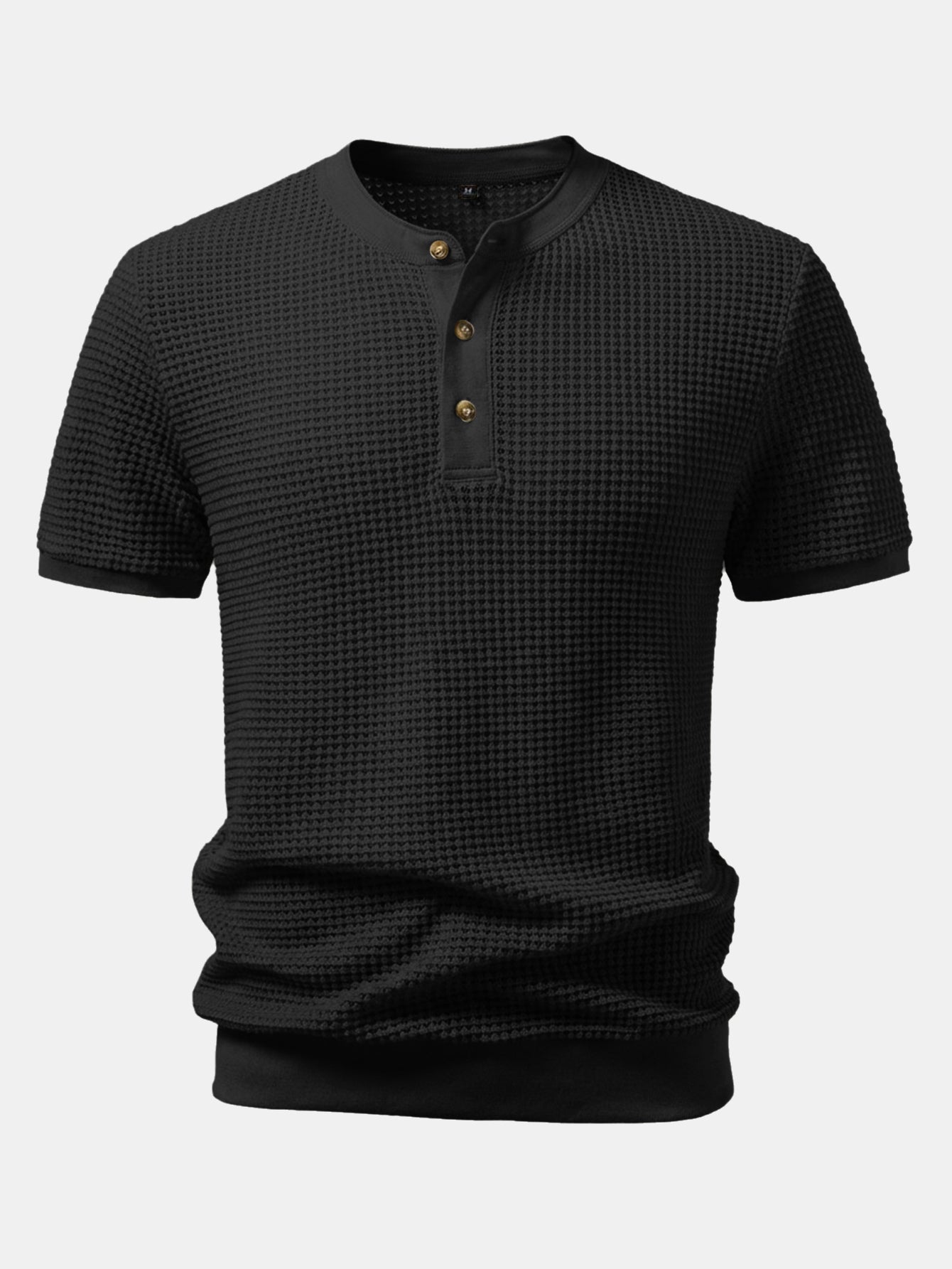 Waffle Textured Ribbed Hem Henley Shirt