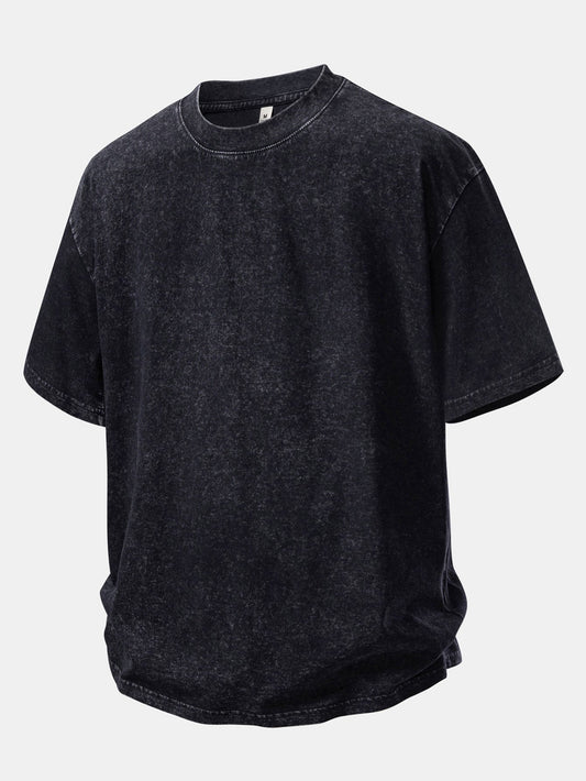 Basic Washed Distressed Drop Shoulder Oversize T-Shirt
