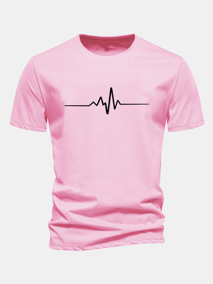 Regular Fit Heartbeat Flatline Print Cotton T-Shirt