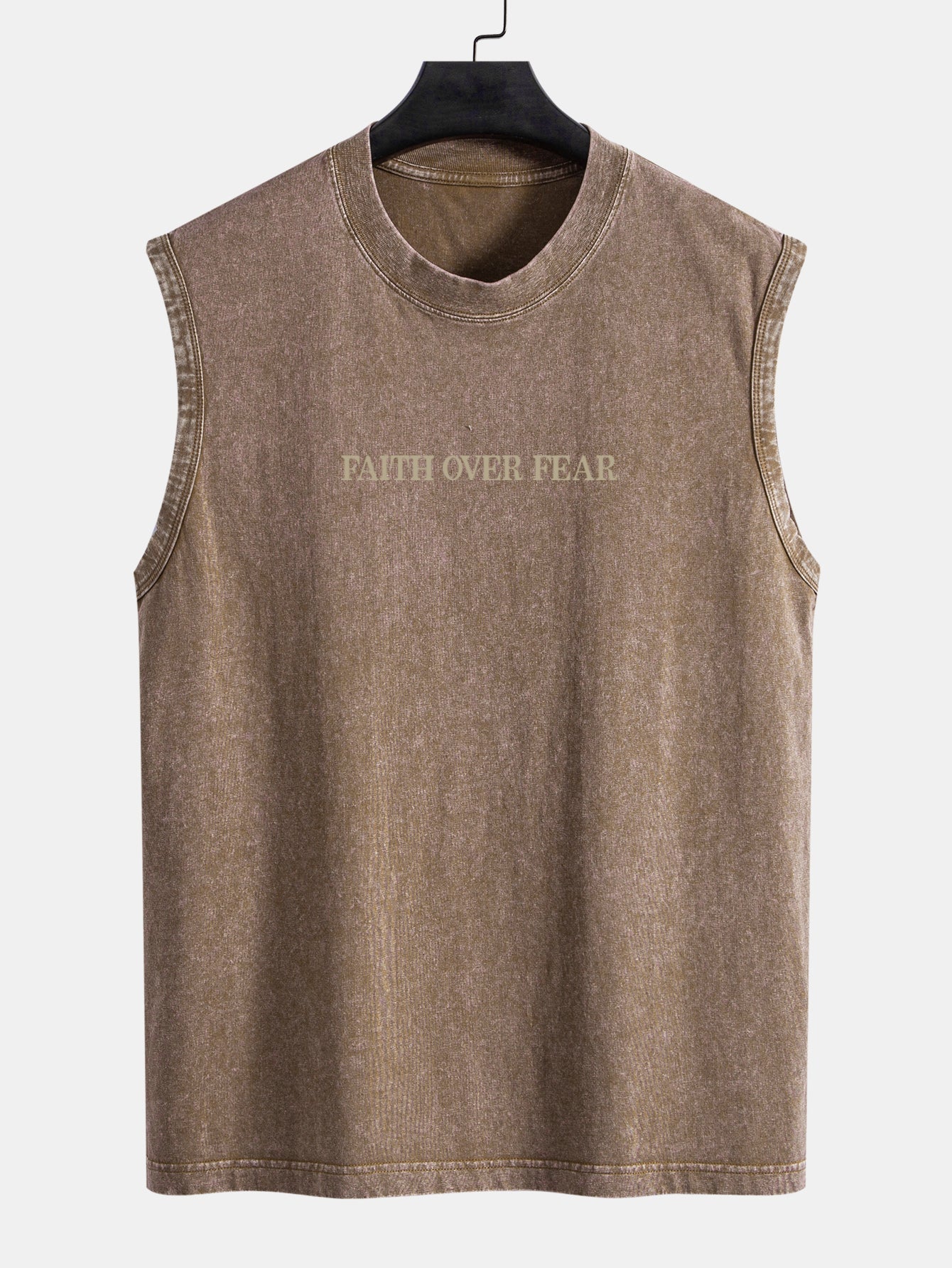 Faith Over Fear Back Print Washed Distressed Tank Top
