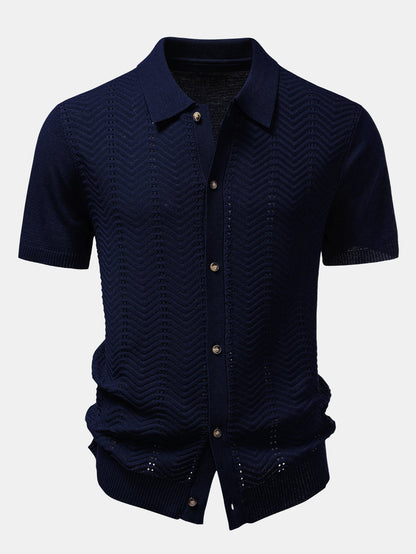 Textured Jacquard Button Up Knit Shirt