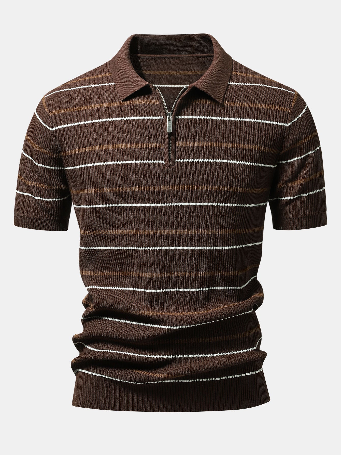 Stripe Waffle Zipper Knit Polo
