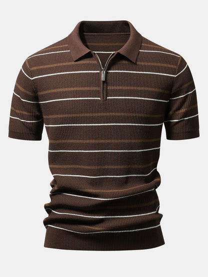Stripe Waffle Zipper Knit Polo