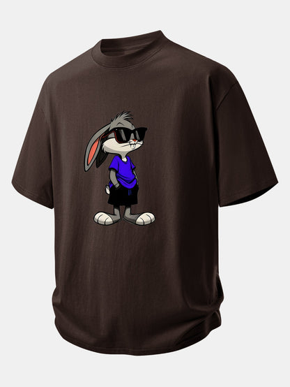Relax Fit Sunglasses Rabbit Print Cotton T-Shirt