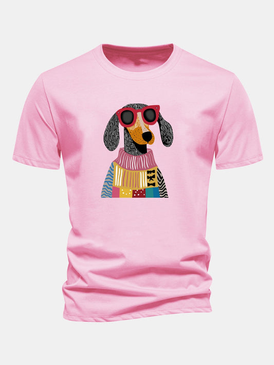 Regular Fit Sweater Dog Print Cotton T-Shirt