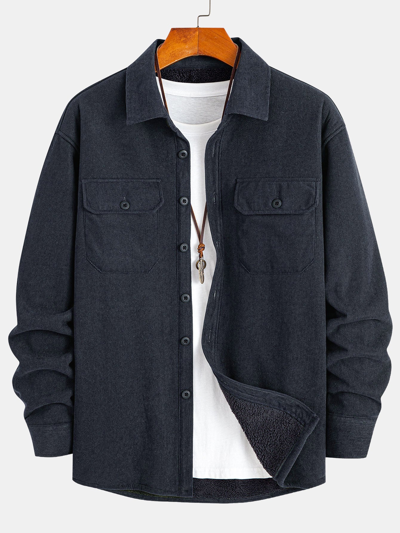 قميص كوردروي طويل الأكمام مع بطانة