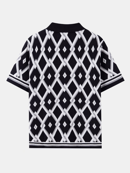 Retro Rhombus Geometric Knit Shirt