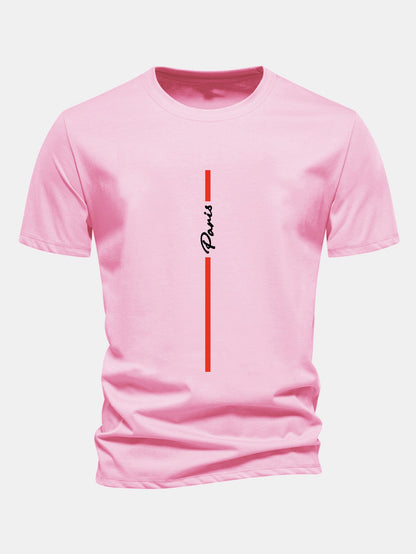 Regular Fit Stripe Paris Print Cotton T-Shirt