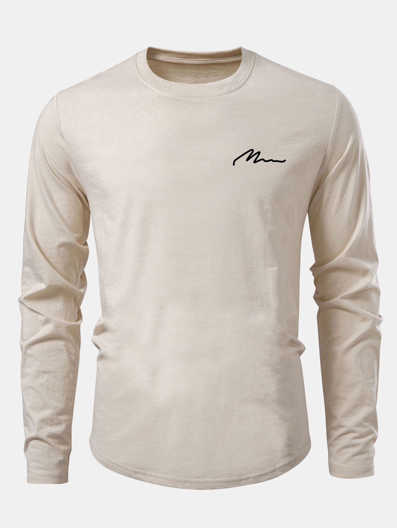 Men Print Cotton Arc Hem T-Shirt
