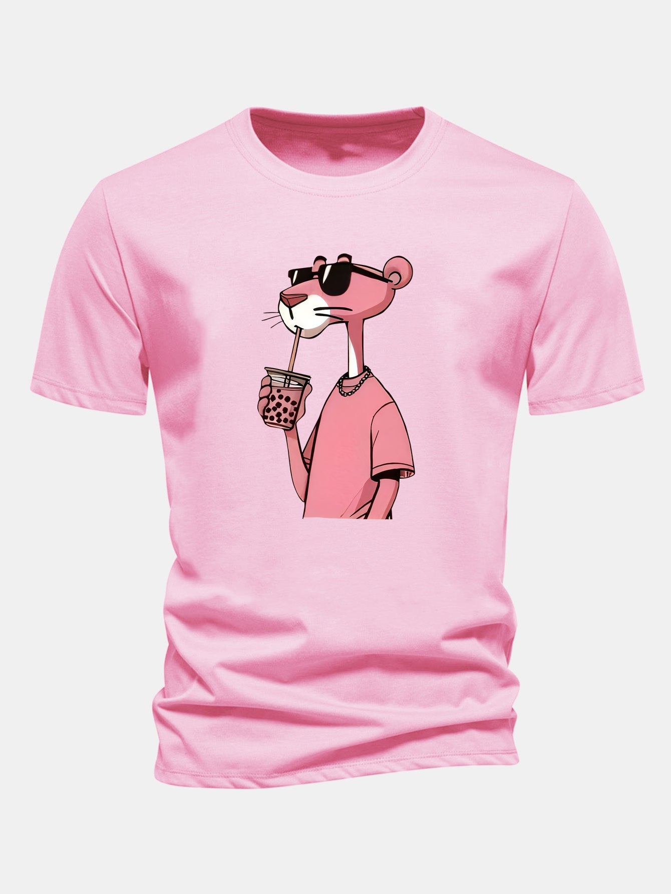 Regular Fit Pink Panther Print Cotton T-Shirt