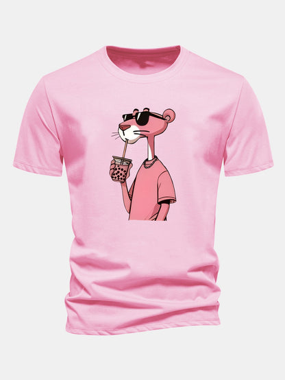 Regular Fit Pink Panther Print Cotton T-Shirt