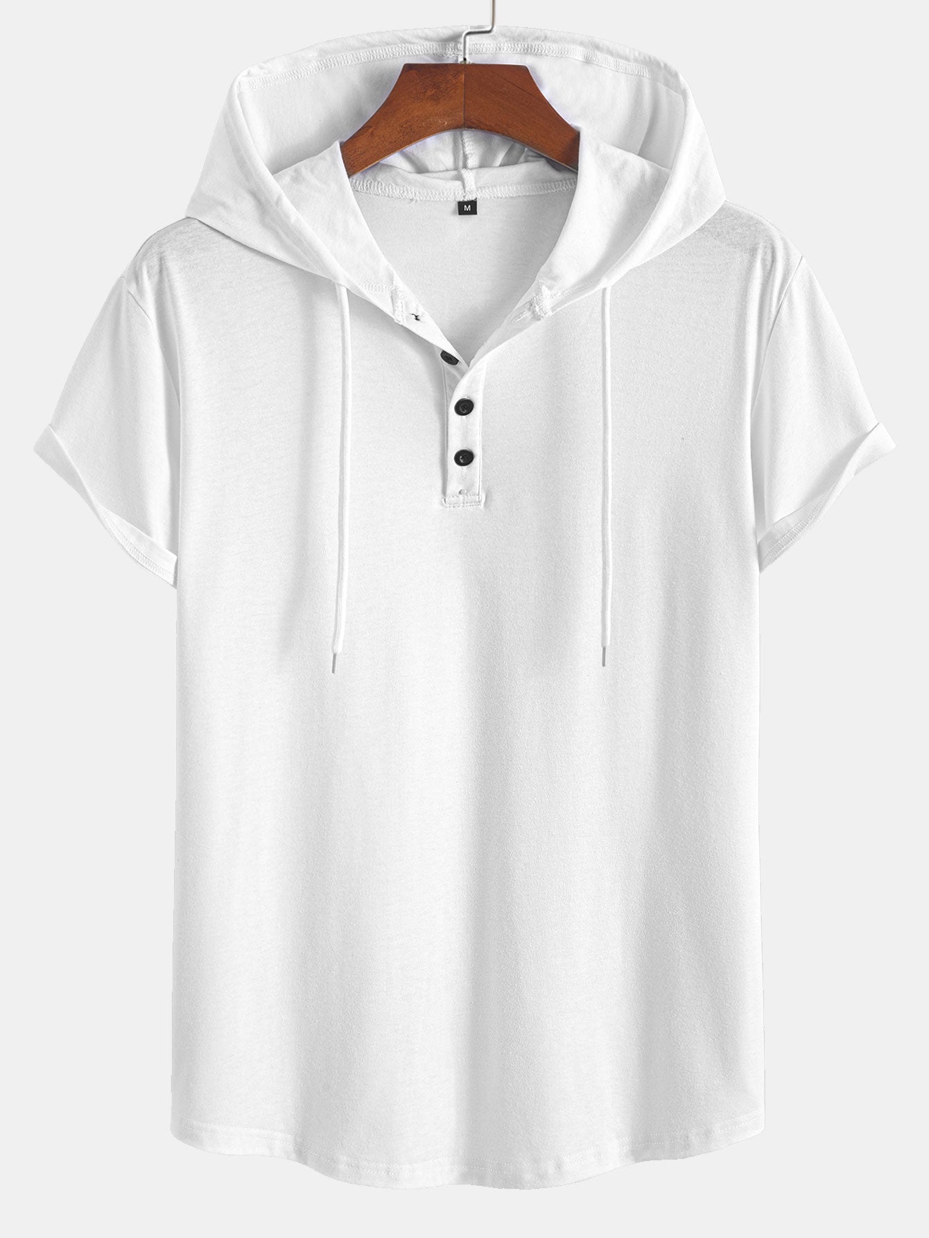 Short Sleeve Henley Hooded T-Shirt