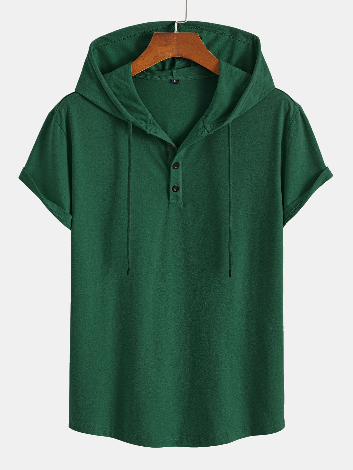 Short Sleeve Henley Hooded T-Shirt