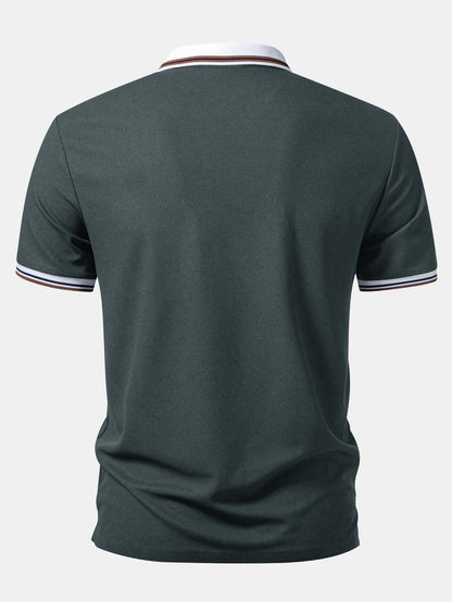Contrast Trim Waffle Johnny Collar Polo