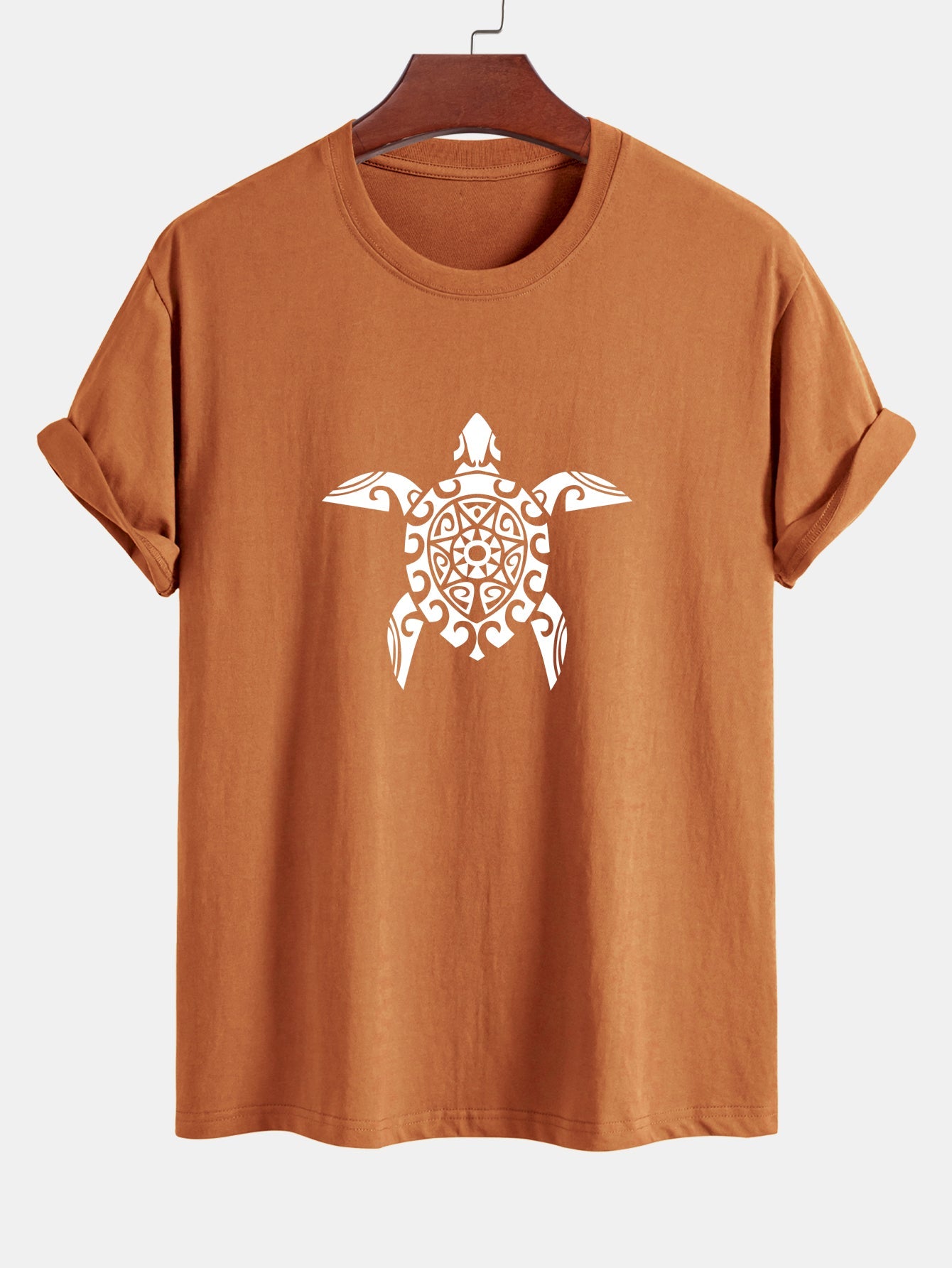 Regular Fit Geometric Turtle Print Cotton T-Shirt
