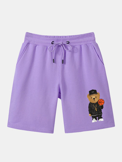 Basketball Bear Print Mid Length Shorts