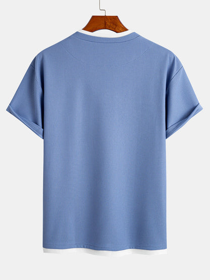 Relax Fit 2 In 1 Notched Collar Waffle T-Shirt