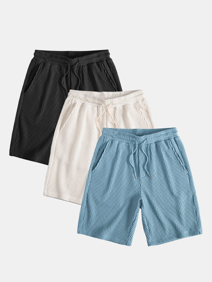 3 Pieces Drawstring Knitted Waffle Shorts