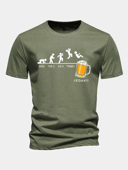 Regular Fit Beer Weekly Evolution Print Cotton T-Shirt