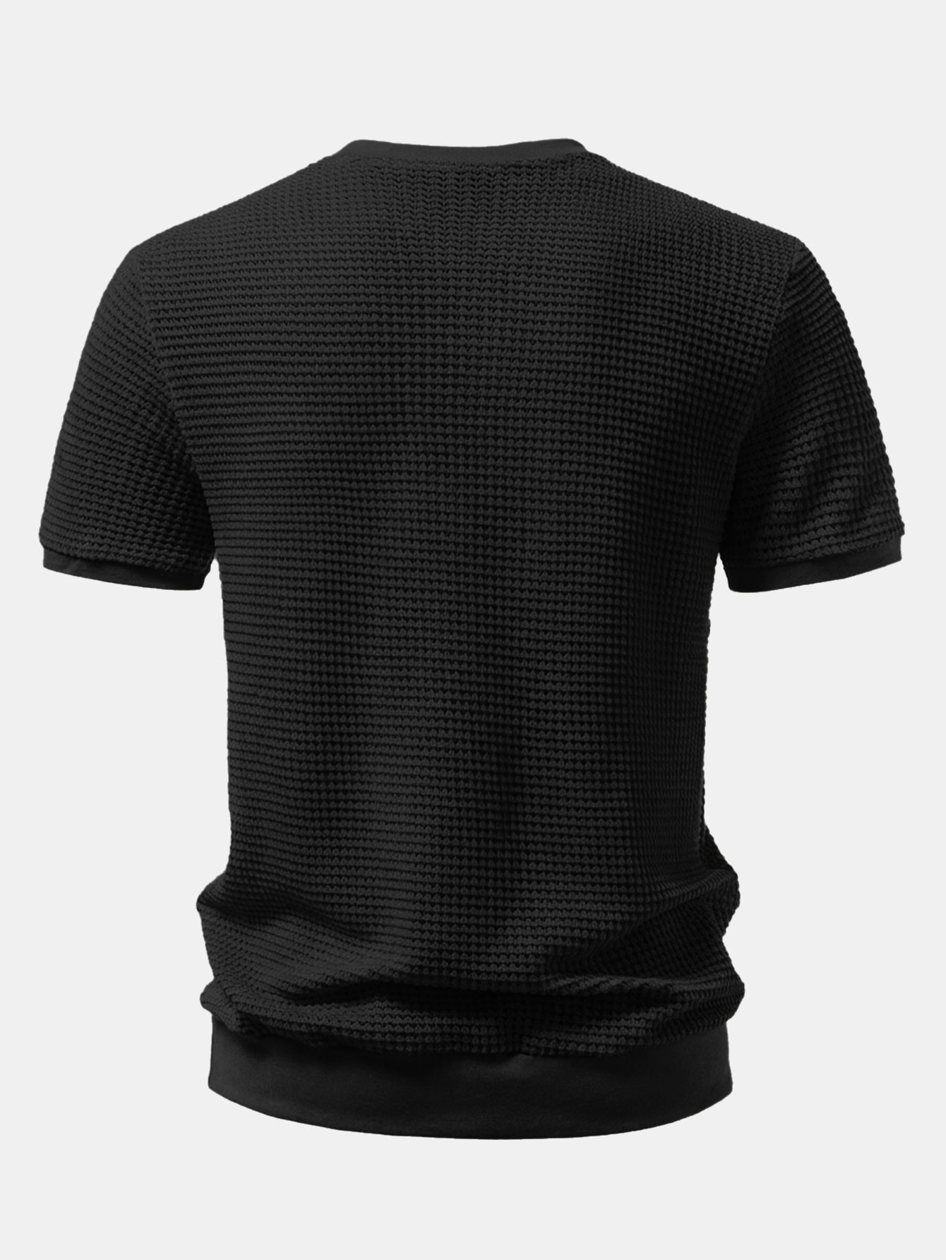 Waffle Textured Ribbed Hem Henley Shirt