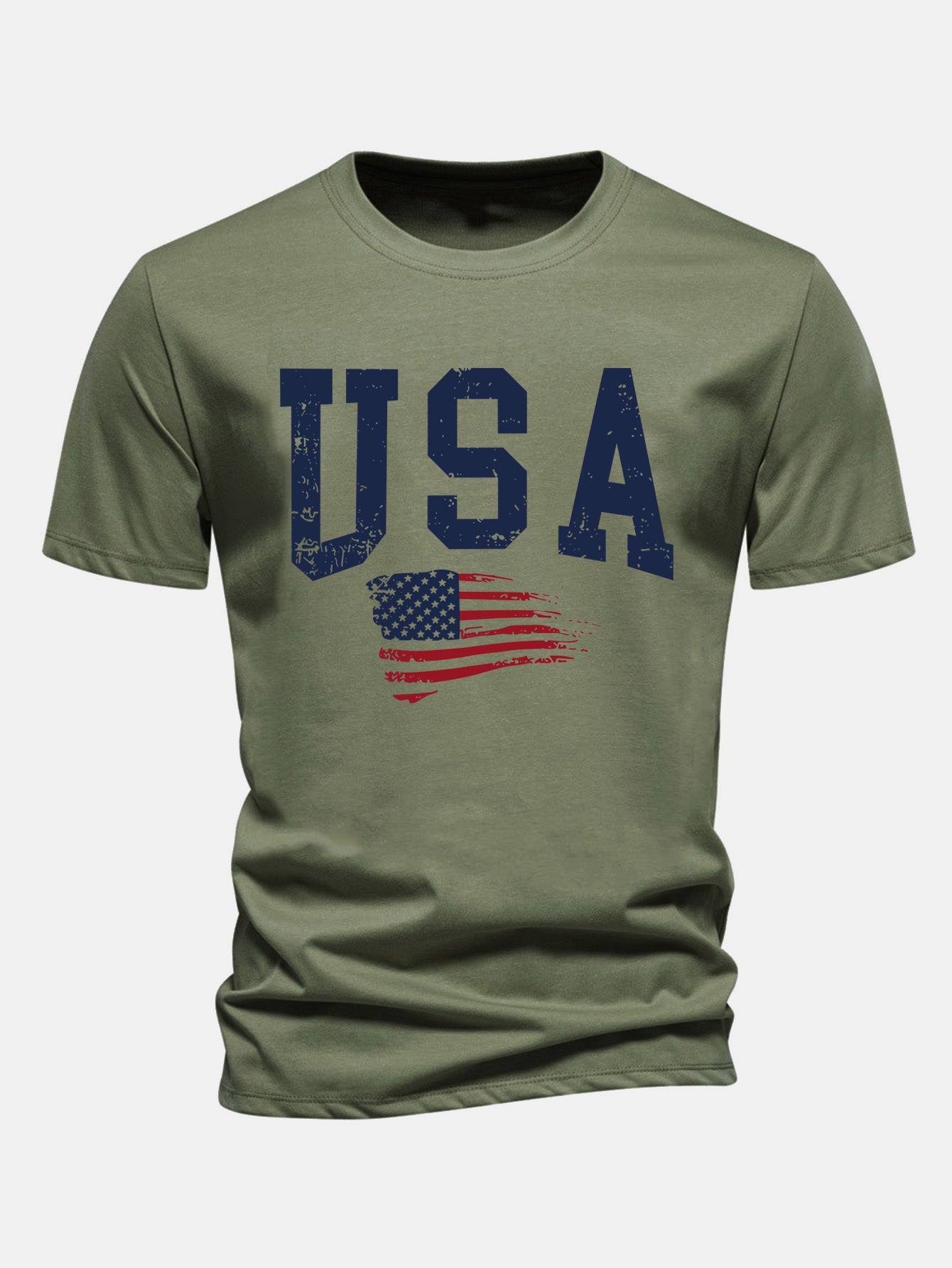 Regular Fit USA Flag Print Cotton T-Shirt