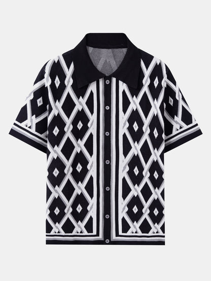 Retro Rhombus Geometric Knit Shirt