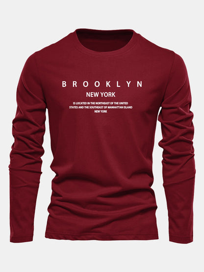 Long Sleeve NY Brooklyn Print Cotton T-Shirt