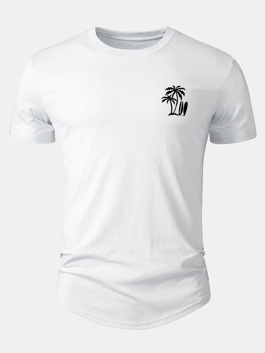 Palm Tree Print Cotton Arc Hem T-Shirt