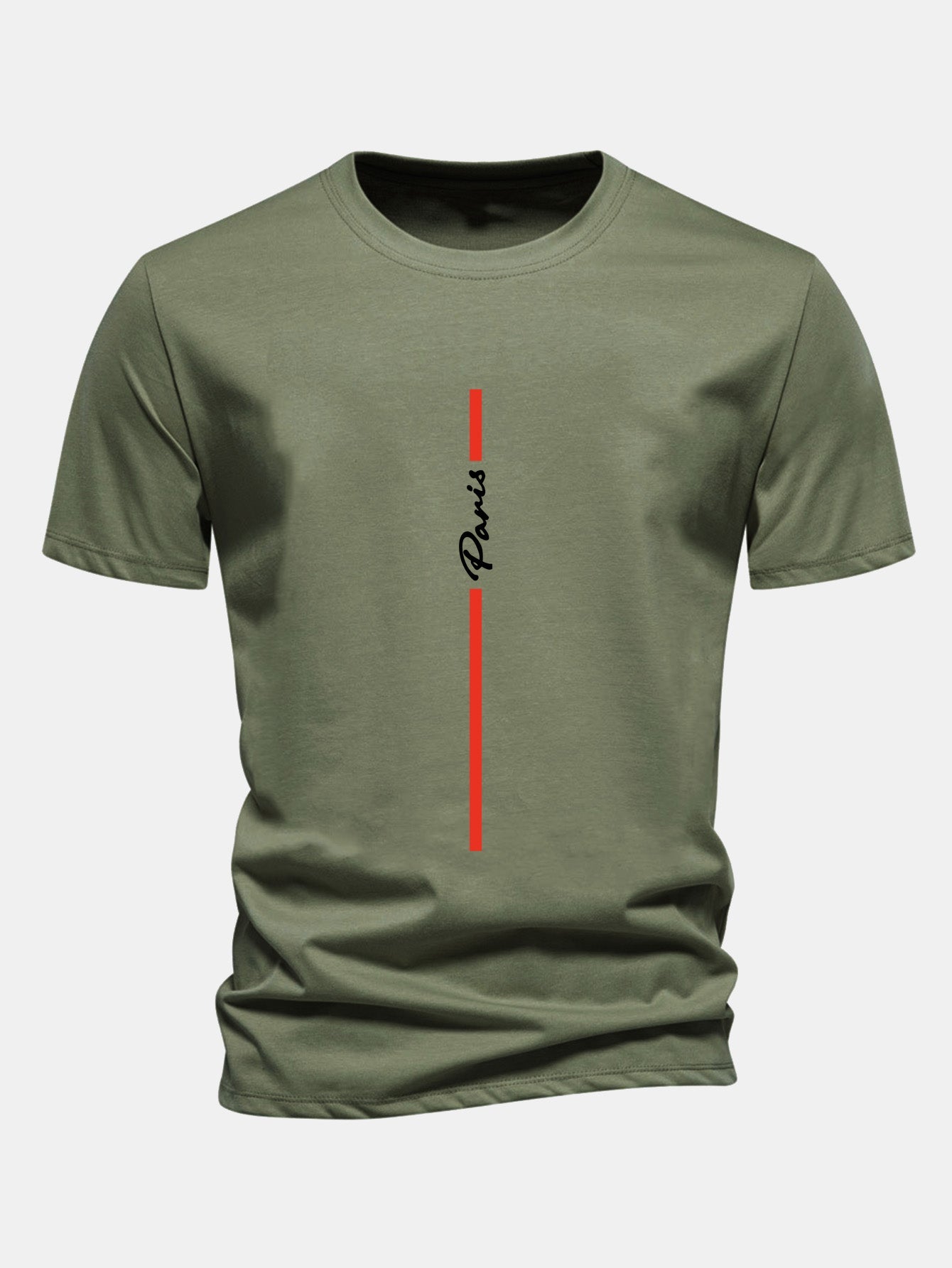 Regular Fit Stripe Paris Print Cotton T-Shirt
