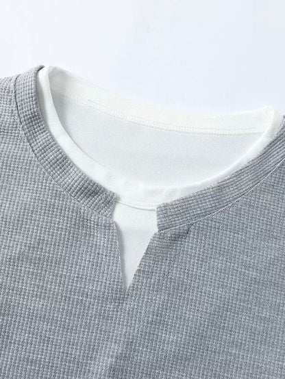 Relax Fit 2 In 1 Notched Collar Waffle T-Shirt