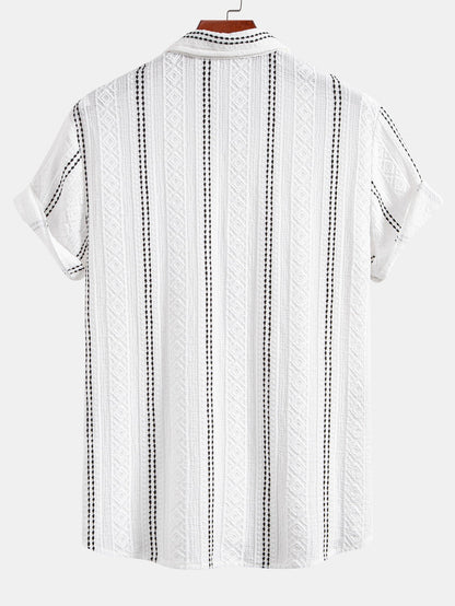 Geometric Striped Jacquard Button Up Shirt