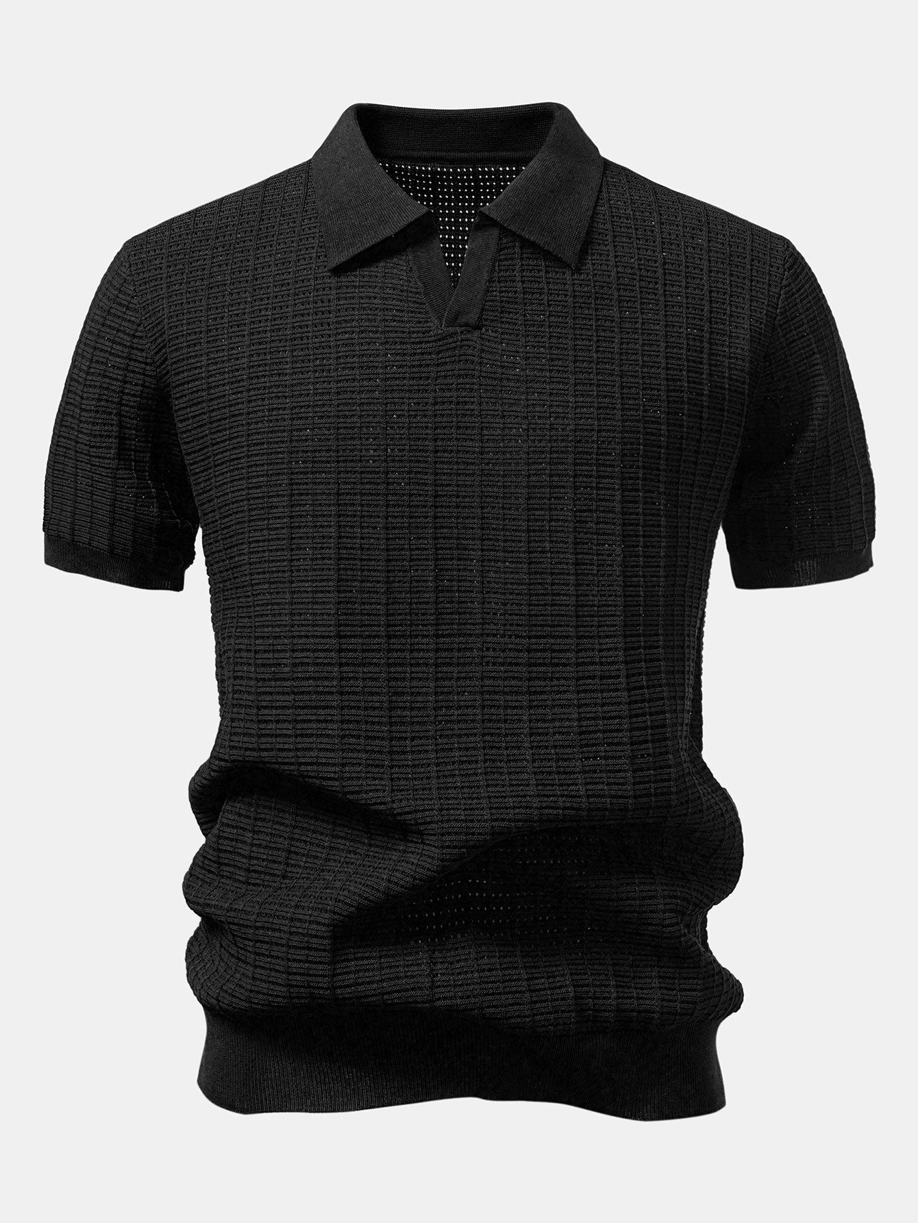 Textured Jacquard Johnny Collar Knit Polo