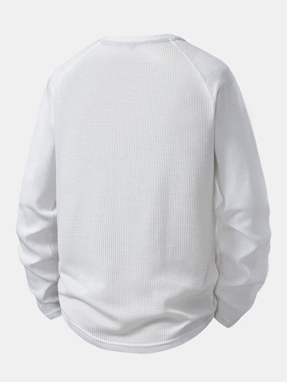 Long Sleeve Arc Hem Waffle Henley Shirt