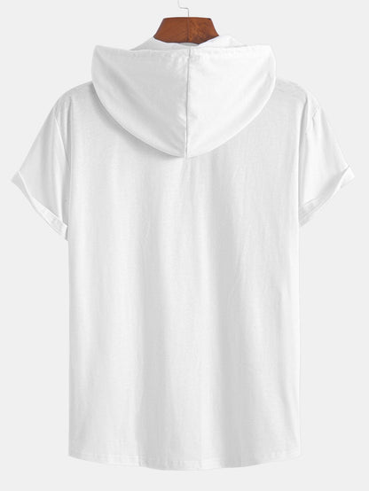 Short Sleeve Henley Hooded T-Shirt