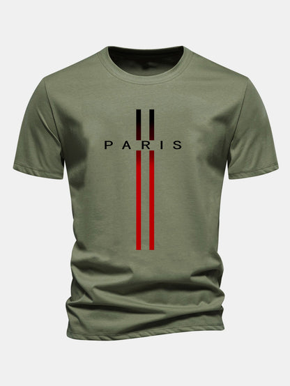 Regular Fit Stripe Paris Print Cotton T-Shirt