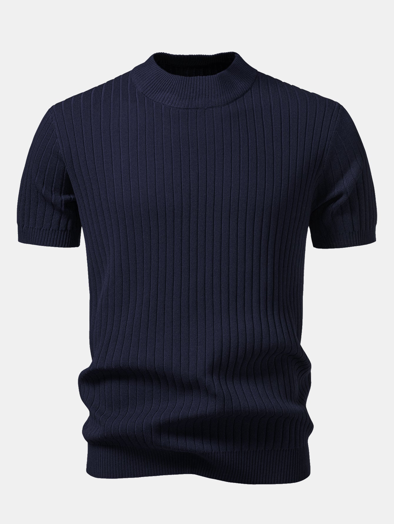 Ribbed Mock Neck Knit T-Shirt
