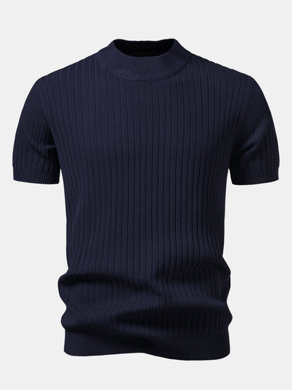 Ribbed Mock Neck Knit T-Shirt