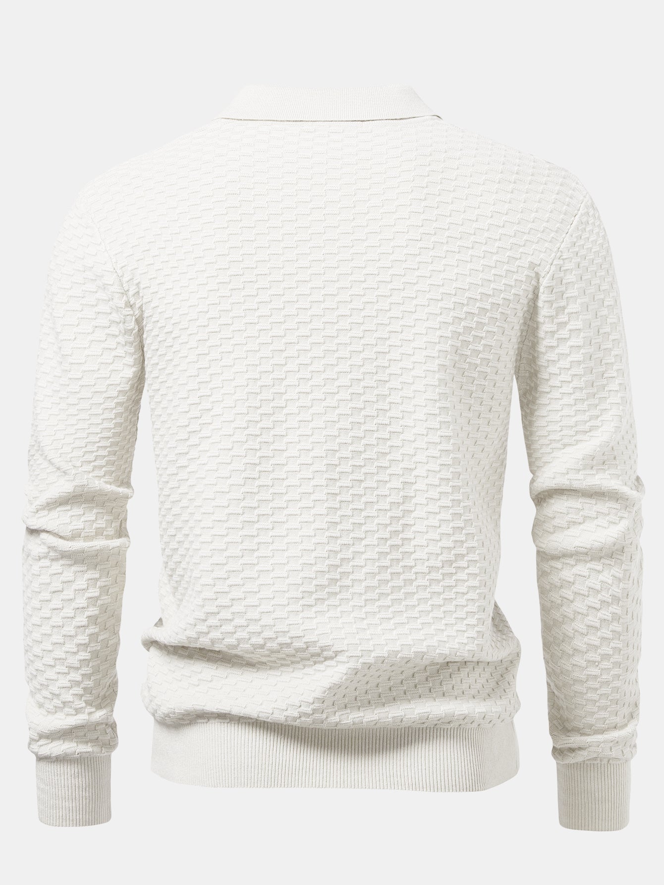 Long Sleeve Textured Knit  Polo Shirt