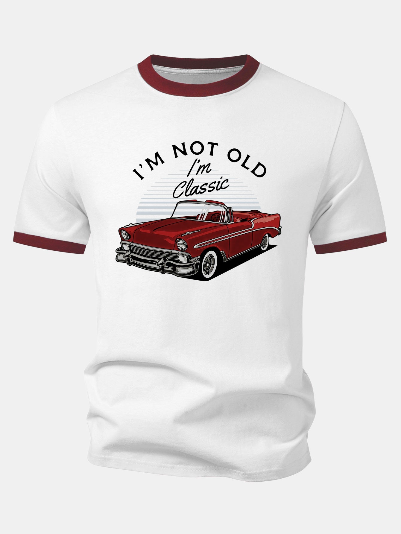 Vintage Car Print Contrast Ringer T-Shirt