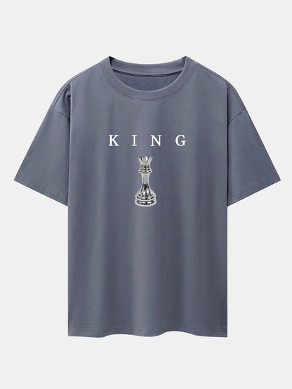 King Chess Print Drop Shoulder Oversize T-Shirt